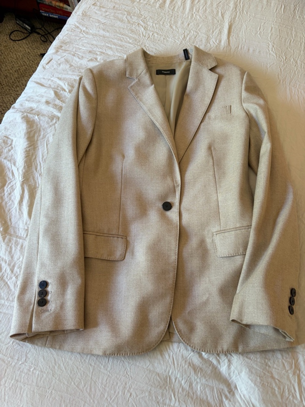 Theory Beige Single-Button Wool-Blend Blazer